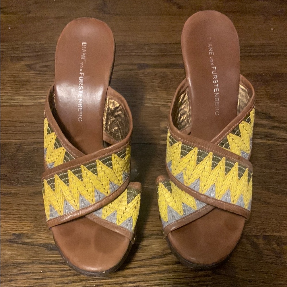 Diane Von Furstenberg Brown and Yellow Criss-Cross Sandals